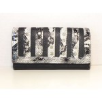 Women Wallets #23 Tri-fold Rhinestone & Stripes Design Black